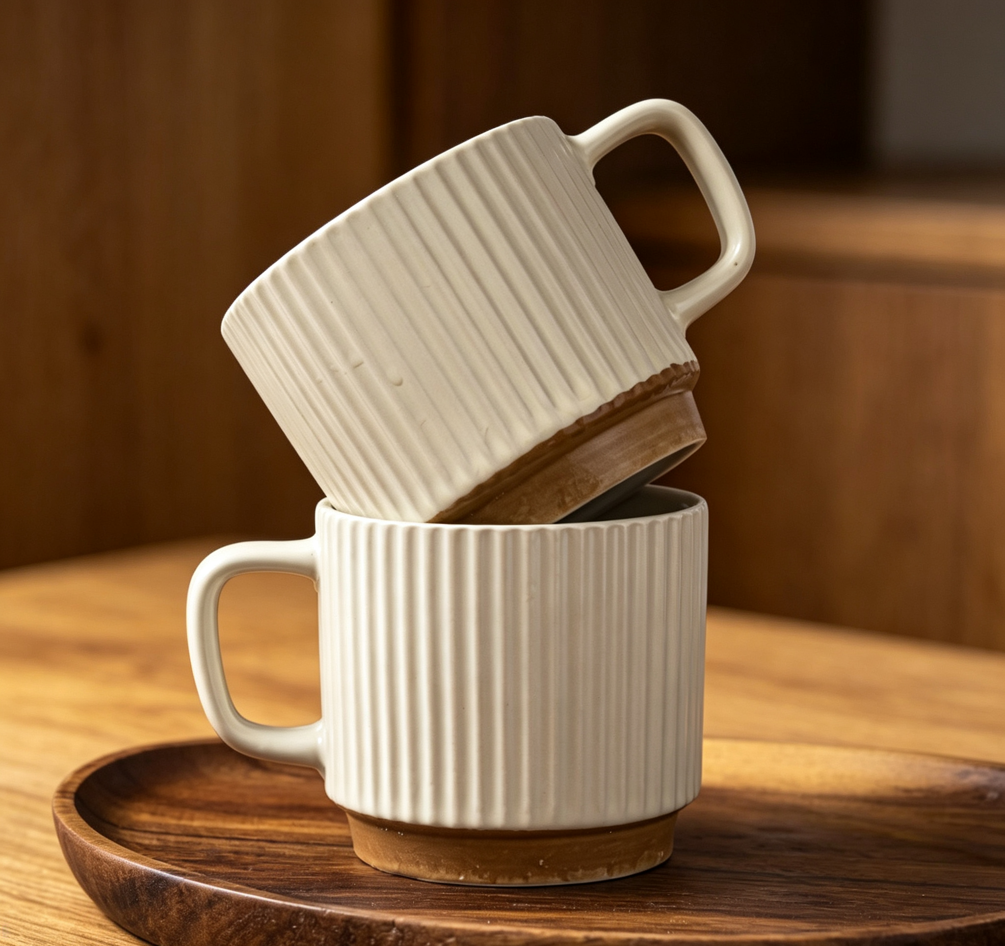 Morandi Cream Rib Thickened Ceramic Mug, Large Capacity Office Oat Milk & Afternoon Tea Cup
