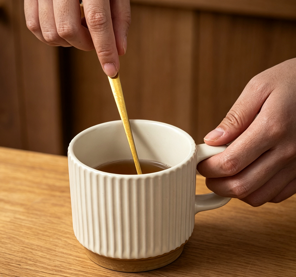 Morandi Cream Rib Thickened Ceramic Mug, Large Capacity Office Oat Milk & Afternoon Tea Cup