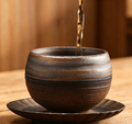 Handmade Stoneware Ribbed Gold Glaze Tea Bowl Cup