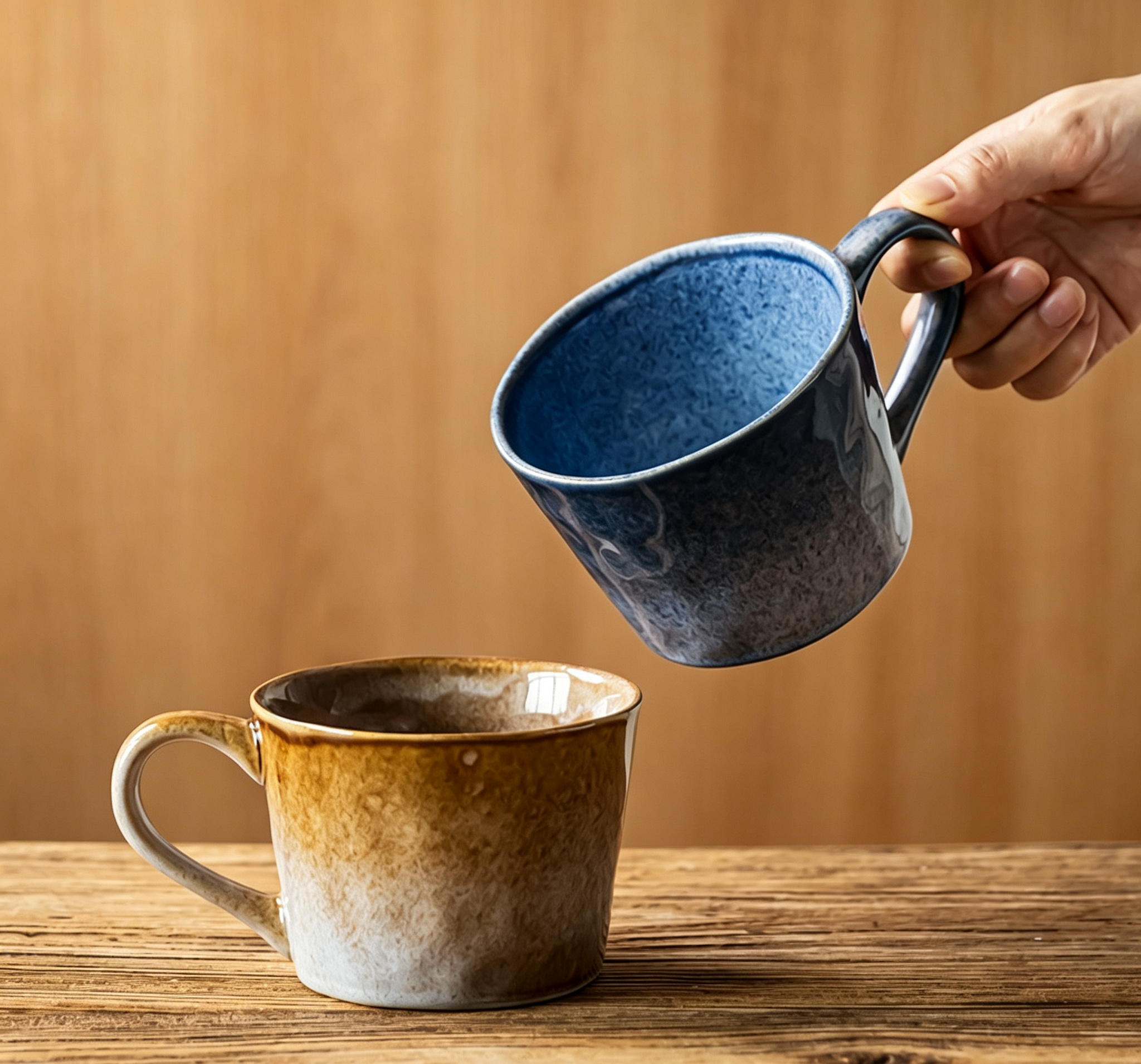 Wabi-Sabi Mottled Flowing Glaze Handle Mug, Dual Vintage Gradient Colors for Café Latte & Breakfast