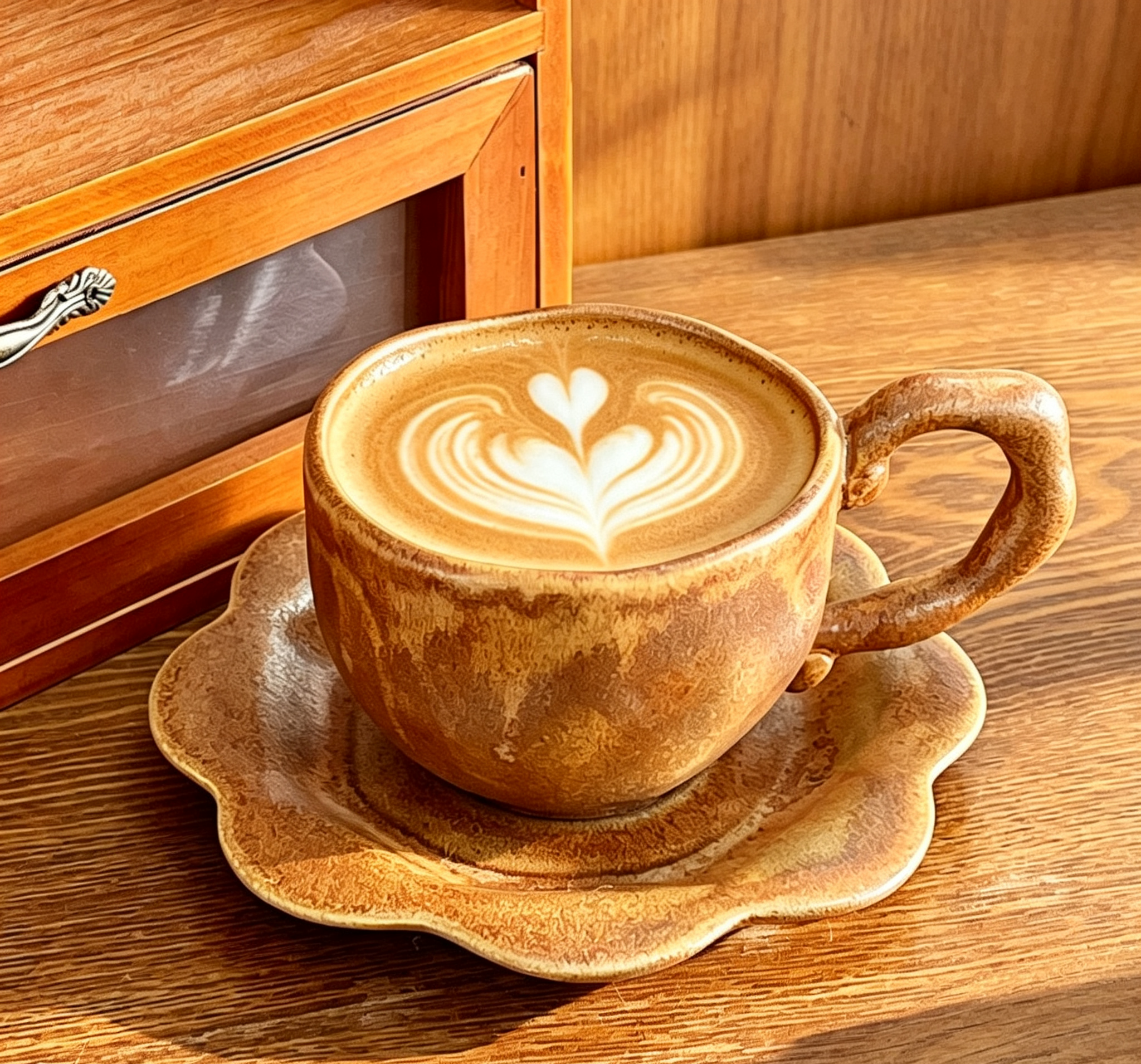 Japanese Wood-Fired Flowing Glaze Irregular Ceramic Coffee Set, Artisan Distorted Handle, Atmospheric Tableware for Specialty Cafés
