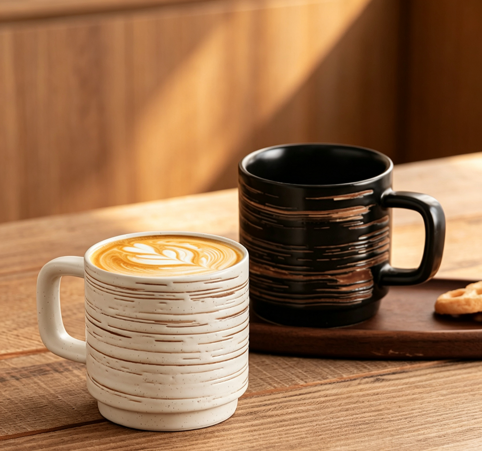 Wabi-Sabi Retro Grooved Textured Ceramic Cup, Professional Latte Art Mug for Specialty Cafés & Home Tea