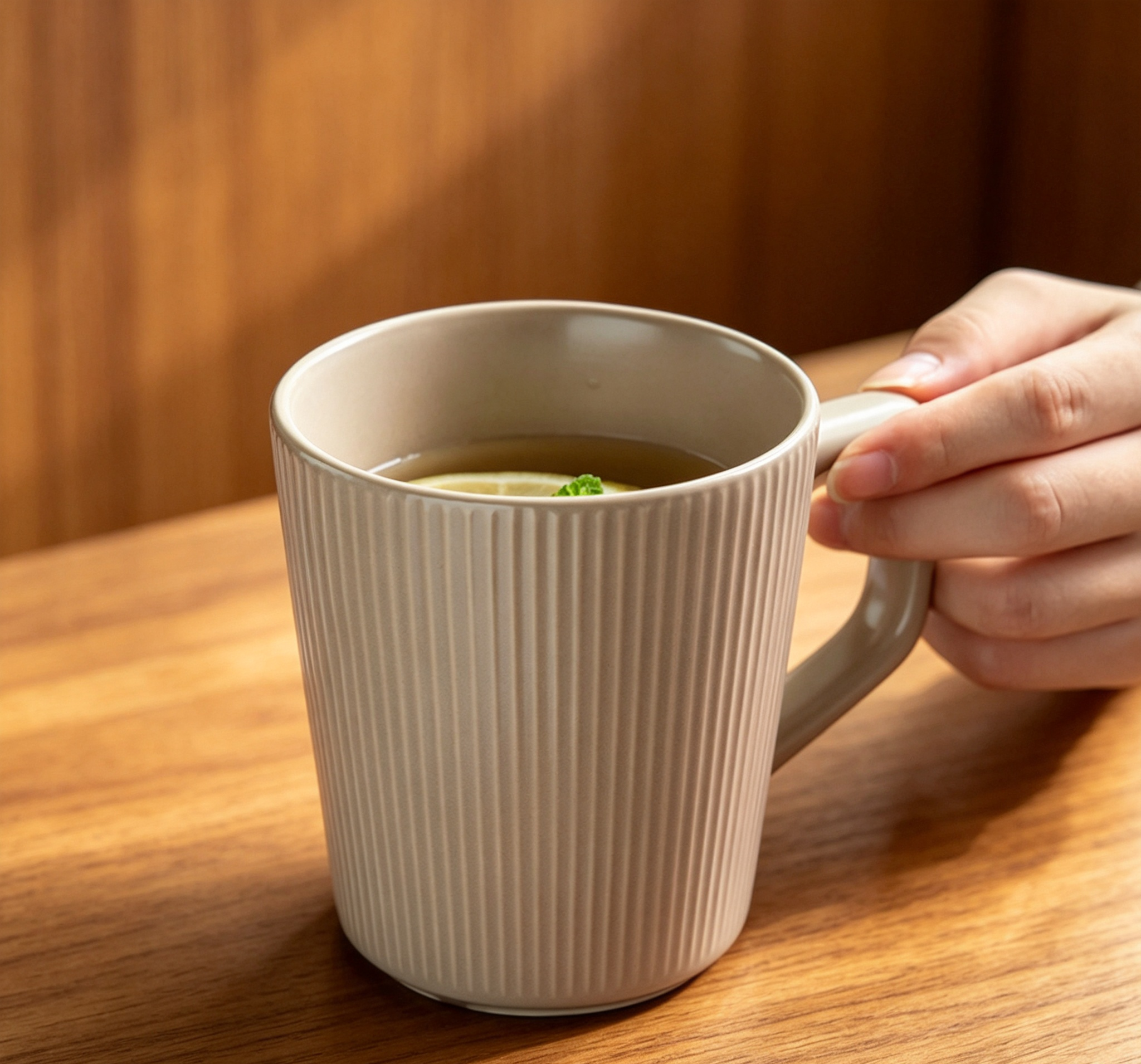 Morandi Solid Vertical Rib Thickened Water Cup, Large 500ml Breakfast Oat Milk Office Mug
