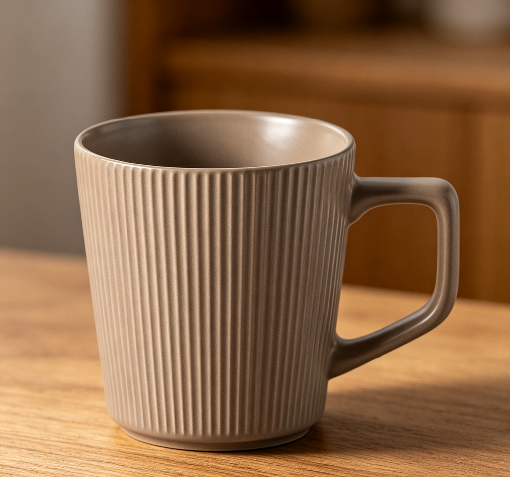 Morandi Solid Vertical Rib Thickened Water Cup, Large 500ml Breakfast Oat Milk Office Mug