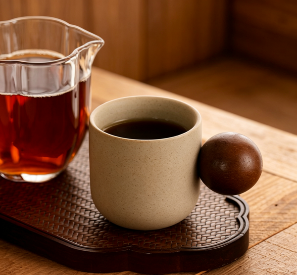 Stoneware Tea Cup With Solid Wood Ball Handle