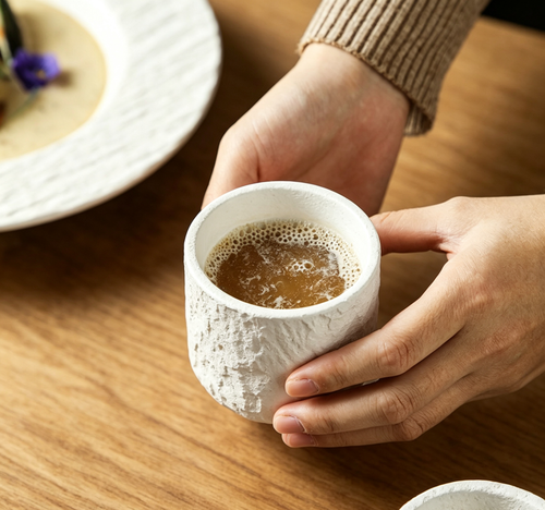 Japanese Concave Rock Textured Straight Ceramic Cup, Wabi-Sabi Tableware for Cafés & Homestays, 220ml Capacity